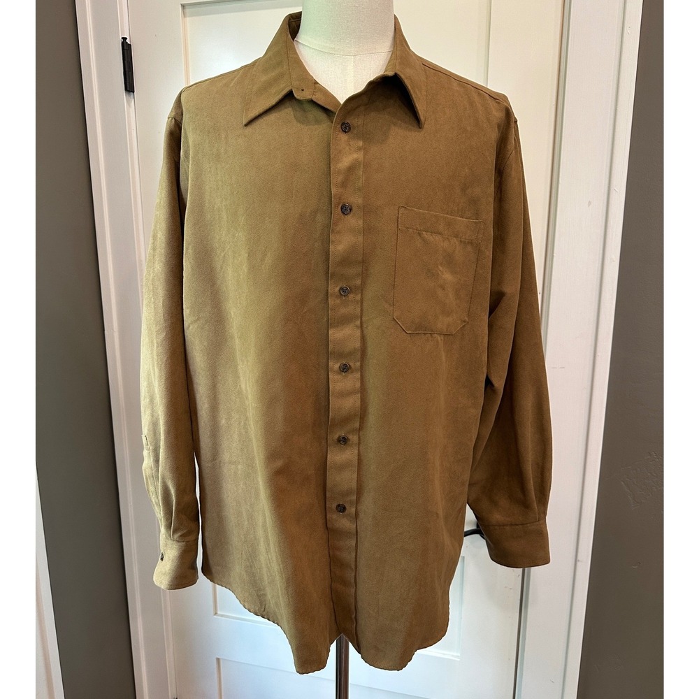 Vtg Covington Faux Suede Shirt XL Brown Button Up Western Gorpcore Retro Shacket